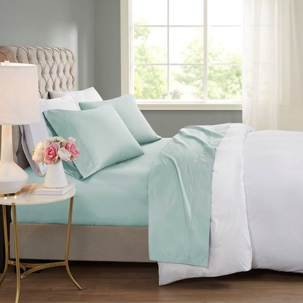 Beautyrest 600 Thread Count Cooling Cotton Blend 4 PC Sheet Set in Seafoam, Queen BR20-0999