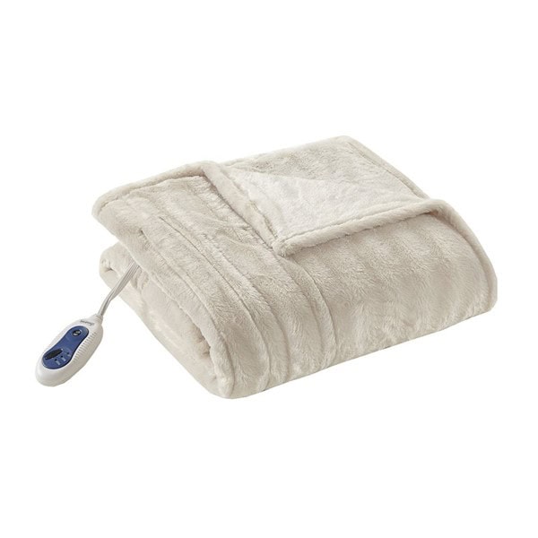 Beautyrest Heated Duke Faux Fur Heated Throw in Ivory, 50x70" BR50-0751 - Image 7
