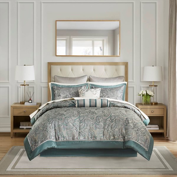 Madison Park Aubrey 12 Piece Comforter Set with Cotton Bed Sheets in Teal, Queen MP10-8311