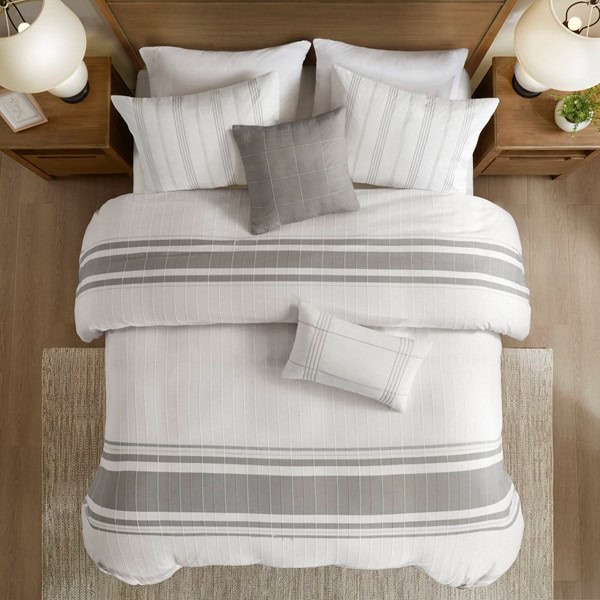 Harbor House Blue Morgan 5 Piece Cotton Jaquard Duvet Set in White/Grey, Full/Queen HH12-1828 - Image 3