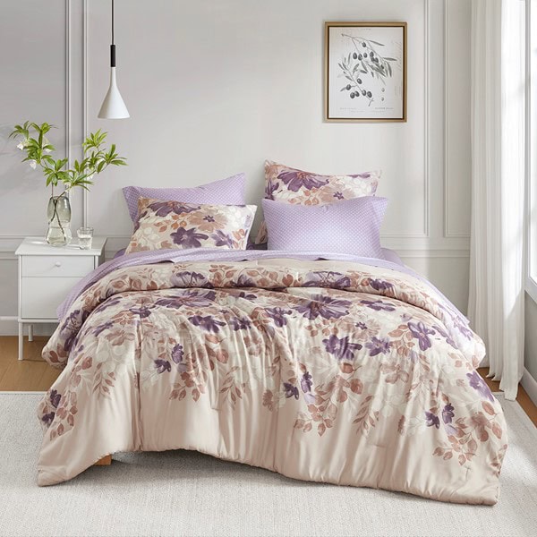 Madison Park Essentials Luna Floral Comforter Set with Bed Sheets in Taupe, King MPE10-1066 - Image 2