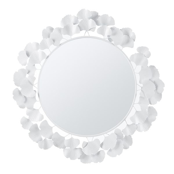 Martha Stewart Eden Gingko Leaf Round Wall Mirror 30.5" in White, 30.5"Dia x 1"D MT95F-0098