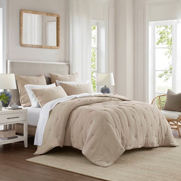 Harbor House Blue Breeze cotton gauze embroidered Quilt Set in Taupe, King HH13-1887 - Image 3