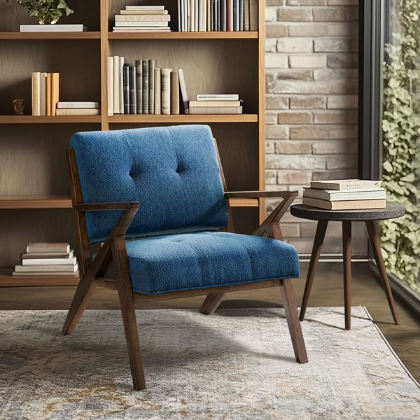 INK+IVY Rocket Upholstered Arm Chair with Angled Wood Frame in Blue/Pecan, One Size II100-0088 - Image 6