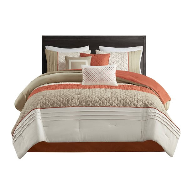 Madison Park Jenson 7 Piece Color Block Stripe Comforter Set with Throw Pillows in Spice, Cal King MP10-8326 - Image 3