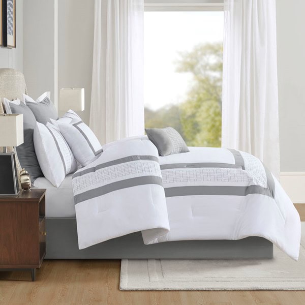 510 Design Powell 8 Piece Embroidered Comforter Set in White, King 5DS10-0281 - Image 2