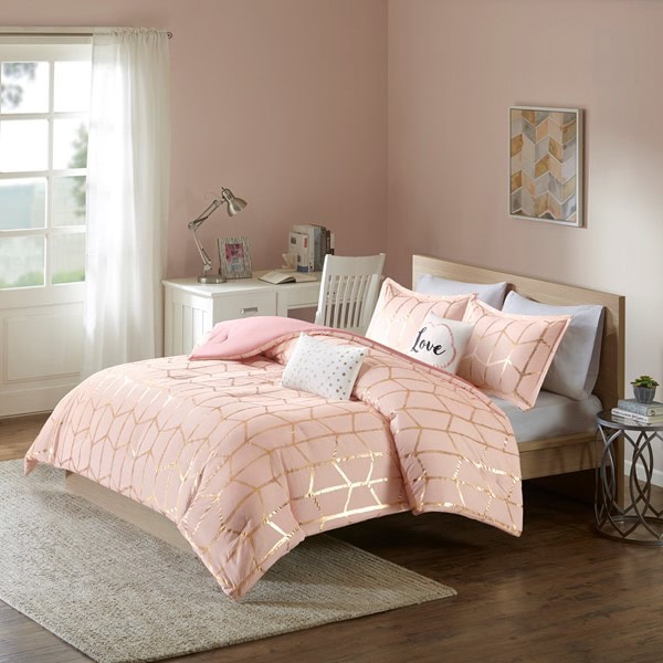Intelligent Design Raina 100% Polyester Brushed Microfiber Printed Comforter Set in Blush/Gold, Full/Queen TT10-0010 - Image 3