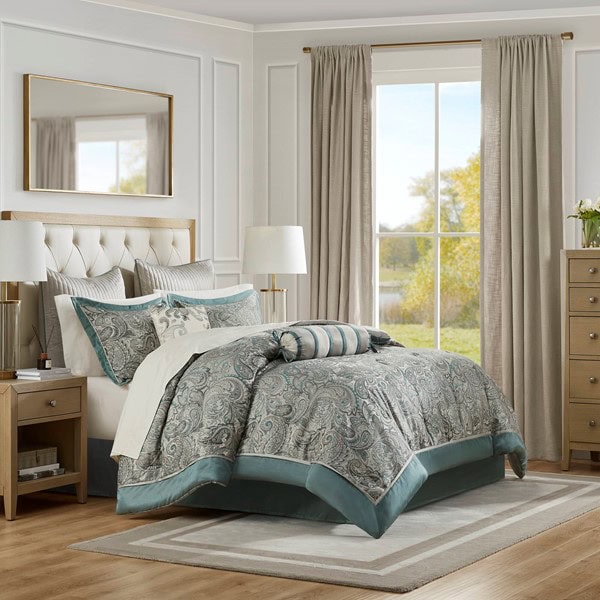 Madison Park Aubrey 12 Piece Comforter Set with Cotton Bed Sheets in Teal, King MP10-8312 - Image 4