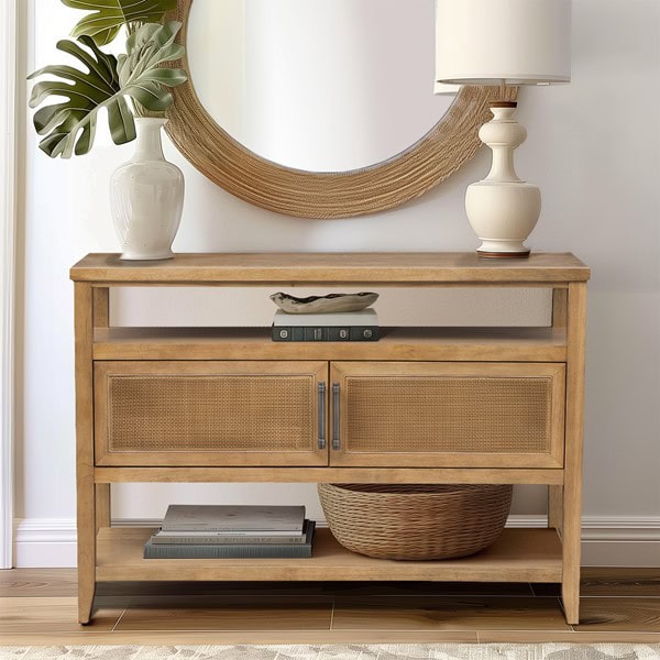 Martha Stewart Naomi 2 Door Storage Console Table in Honey, One Size MT120-1201
