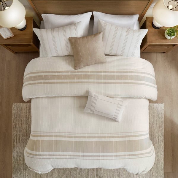 Harbor House Blue Morgan 5 Piece Cotton Jaquard Duvet Set in Ivory/Taupe, King/Cal King HH12-1992 - Image 3