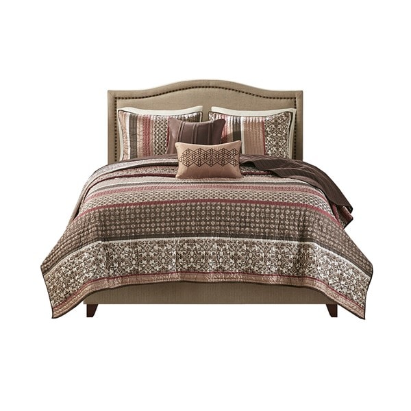 Madison Park Princeton 5 Piece Jacquard Quilt Set with Throw Pillows in Red, King/Cal King MP13-616 - Image 4