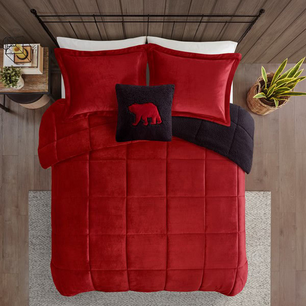 Woolrich Alton Plush to Sherpa Down Alternative Comforter Set in Red/Black, King WR10-2066 - Image 3