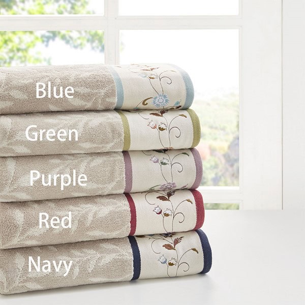 Madison Park Serene Embroidered Cotton Jacquard 6 Piece Towel Set in Purple, 6-Piece MP73-7906 - Image 2