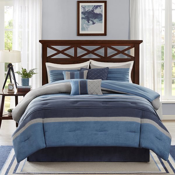 Madison Park Collins 7 Piece Microsuede Comforter Set in Navy, Queen MP10-1636 - Image 2