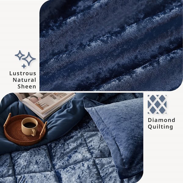 Intelligent Design Felicia Velvet Comforter Set with Throw Pillow in Navy, Full/Queen ID10-1661 - Image 3