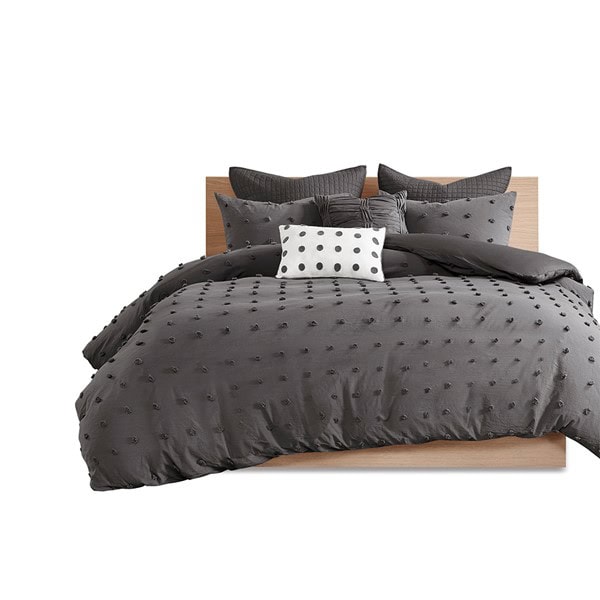 Urban Habitat Brooklyn Cotton Jacquard Duvet Cover Set with Euro Shams and Throw Pillows in Charcoal, Full/Queen UH12-2259 - Image 5
