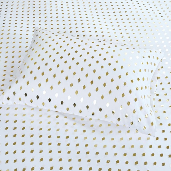 Intelligent Design Metallic Dot Printed Sheet Set in White/Gold, Twin XL ID20-1470 - Image 3