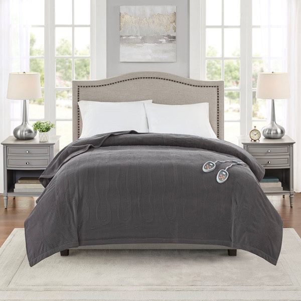 Beautyrest Electric Micro Fleece Heated Blanket in Grey, Queen BR54-0413