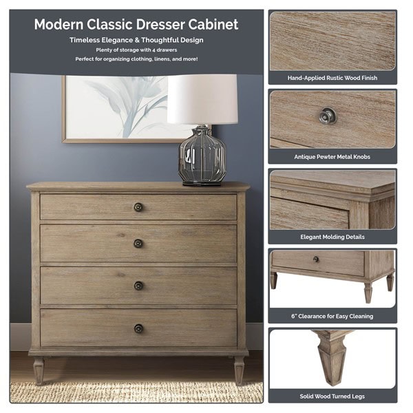 Madison Park Signature Victoria 4-drawer wood dresser (40") in Light Natural, One Size MPS137-0004 - Image 7