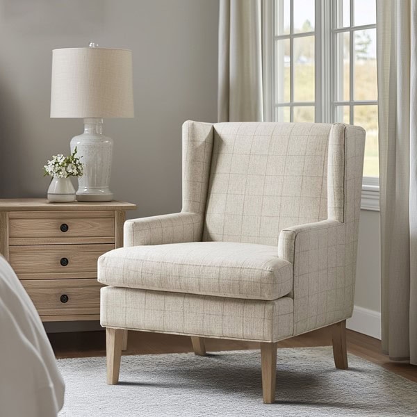 Martha Stewart Decker Plaid Wingback Armchair in Beige, One Size MT100-0001 - Image 5
