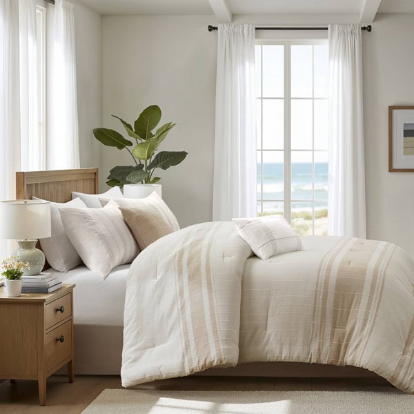 Harbor House Blue Morgan 6 Piece Cotton Jacquard Oversized Comforter Set in Ivory/Taupe, Full HH10-1987 - Image 2