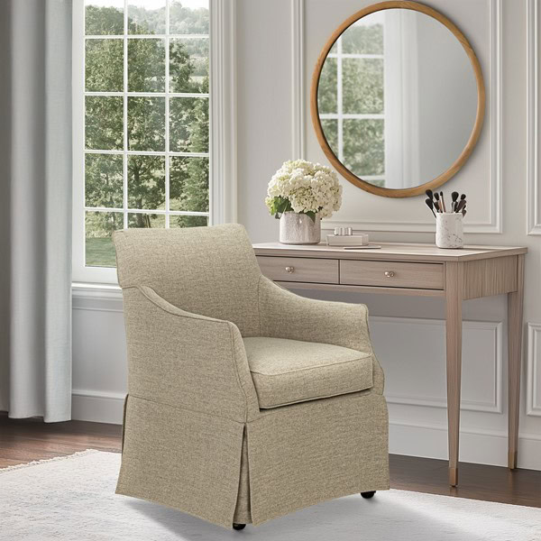 Martha Stewart London Upholstered Skirted Dining Arm Chair with Hidden Casters in Beige, One Size MT108-0181 - Image 4