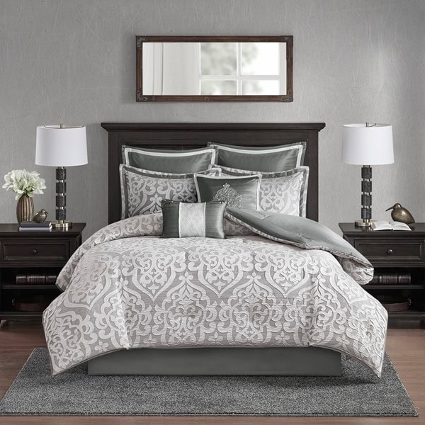 Madison Park Odette 8 Piece Jacquard Comforter Set in Silver/Silver, King MP10-5886 - Image 3