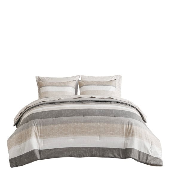 Madison Park Essentials Jaxon Stripe Comforter Set with Bed Sheets in Taupe/Grey, Twin MPE10-1036 - Image 3