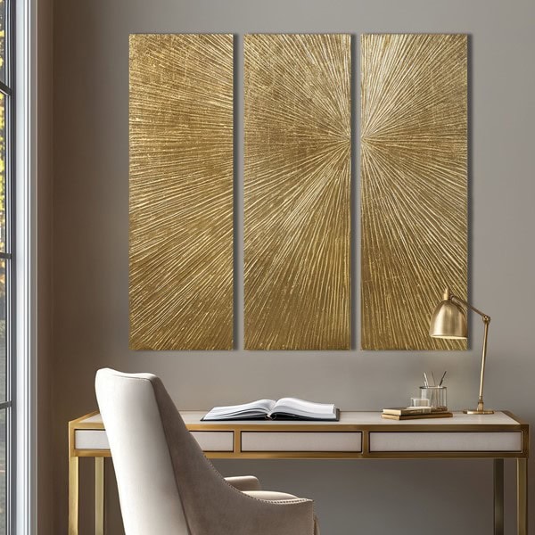 Madison Park Signature Sunburst Hand Painted Triptych 3-piece Dimensional Resin Wall Art Set in Gold, 3-Piece MPS95B-0040 - Image 4