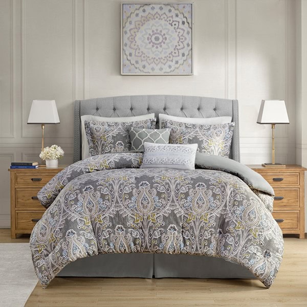 Harbor House Blue Hallie 6 Piece Cotton Comforter Set in Grey, Full HH10-1683 - Image 3