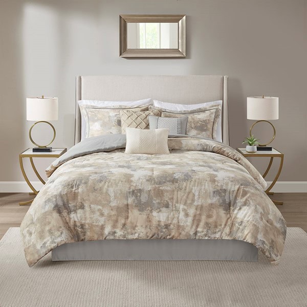 Madison Park Beacon 7 Piece Textured Cotton Blend Comforter Set in Gray, Queen MP10-7382 - Image 2