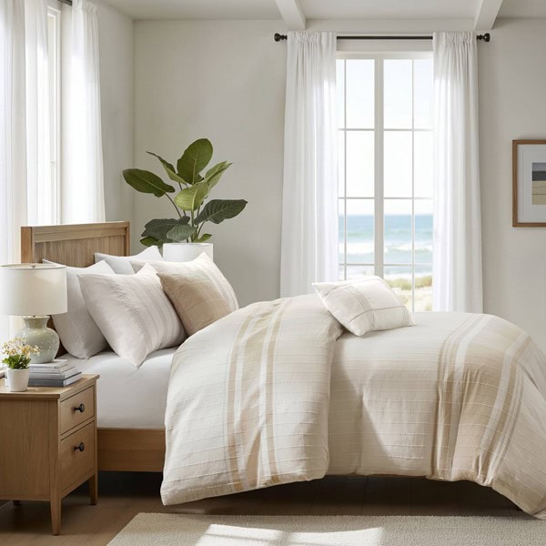 Harbor House Blue Morgan 5 Piece Cotton Jaquard Duvet Set in Ivory/Taupe, King/Cal King HH12-1992 - Image 2