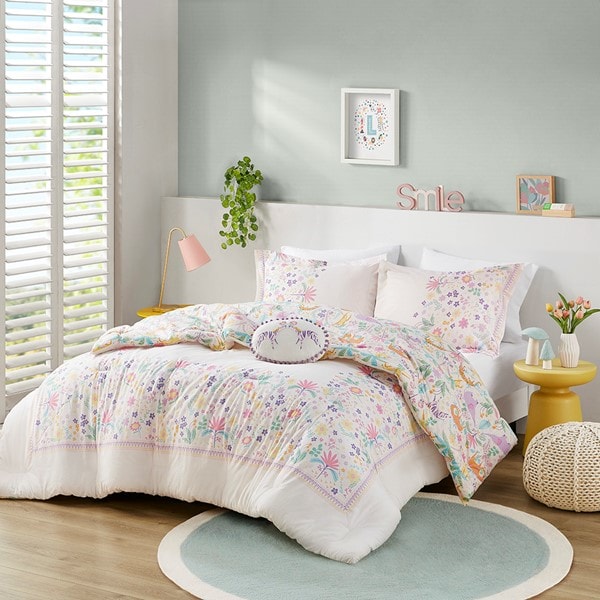 Urban Habitat Kids Lulu Floral Reversible Cotton Comforter Set with Throw Pillow in Purple, Full/Queen UHK10-0231