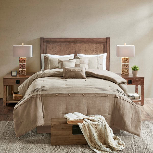 Madison Park Boone 7 Piece Faux Suede Comforter Set in Tan, King MP10-6435 - Image 2