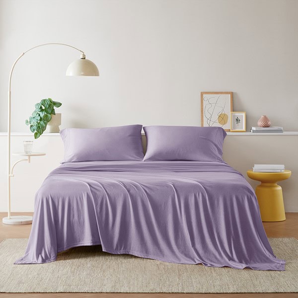 Intelligent Design Cotton Blend Jersey Knit All Season Sheet Set in Purple, Full ID20-705
