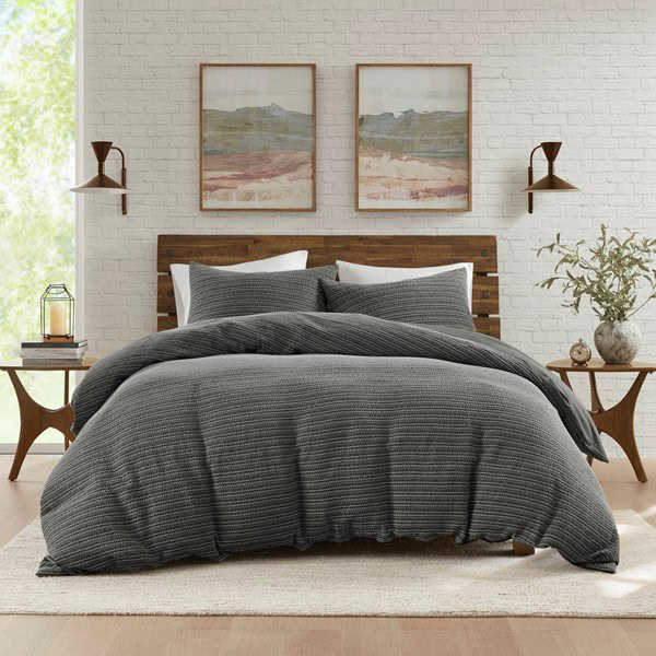 Woolrich Lyon Waffle Washed Duvet Set in Charcoal, Full/Queen WR12-4044 - Image 4