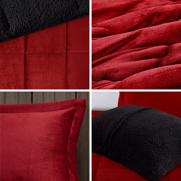 Woolrich Alton Plush to Sherpa Down Alternative Comforter Set in Red/Black, King WR10-2066 - Image 4