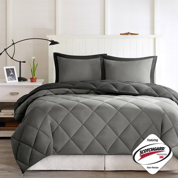 Madison Park Essentials Larkspur 3M Scotchgard Reversible Down Alt Comforter Set in Black/Grey, Twin/Twin XL BASI10-0201 - Image 3