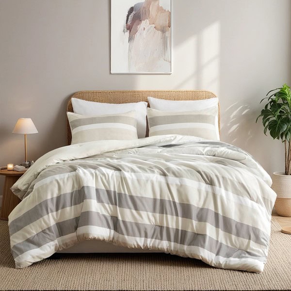 Regency Heights Blais Stripe Textured Print Comforter Set in Neutral, King/Cal King RH10-0018