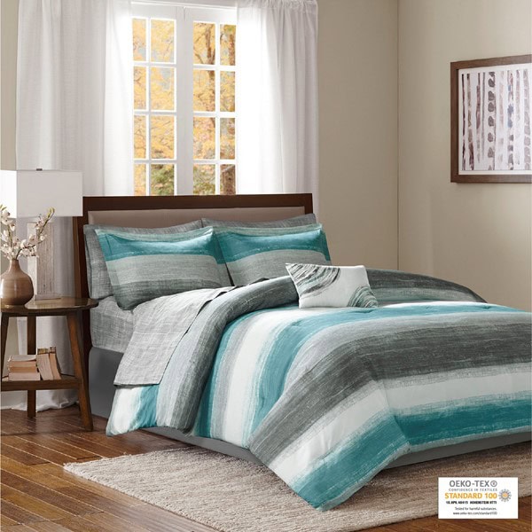 Madison Park Essentials Saben Comforter Set with Cotton Bed Sheets in Aqua, King MPE10-696 - Image 3