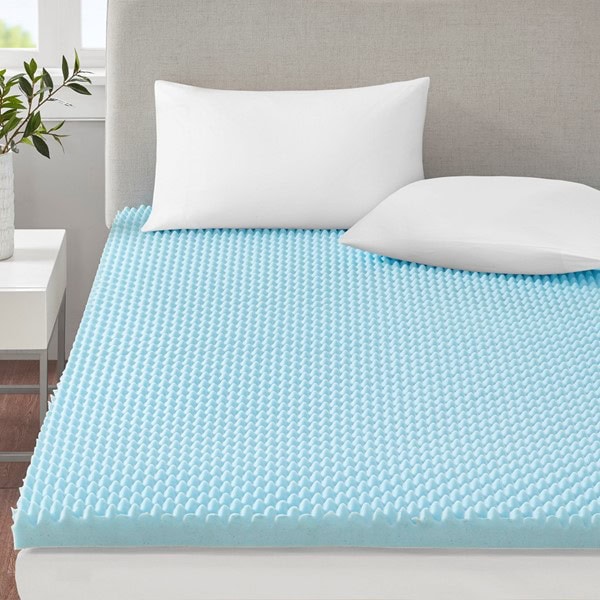 Sleep Philosophy 3" Gel Memory Foam All Season Reversible Cooling Mattress Topper in Blue, Queen BASI16-0419 - Image 6
