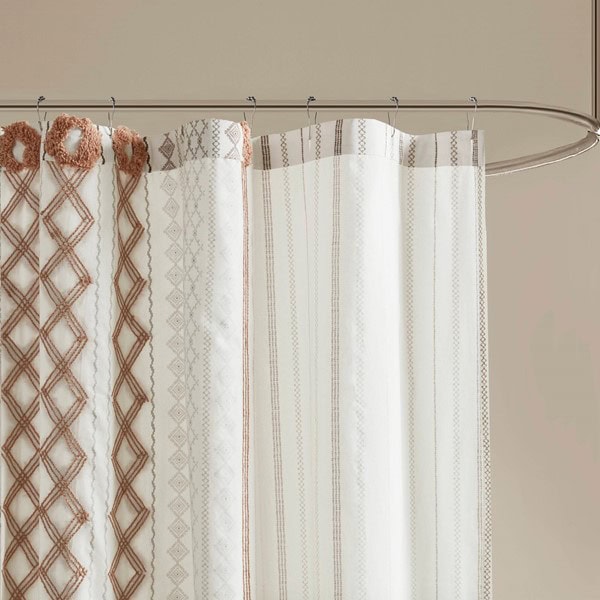 INK+IVY Imani Cotton Printed Shower Curtain with Chenille in Rose Clay, 72x84" II70-1325 - Image 3