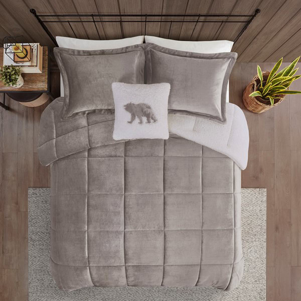 Woolrich Alton Plush to Sherpa Down Alternative Comforter Set in Grey/Ivory, Full/Queen WR10-2062 - Image 4