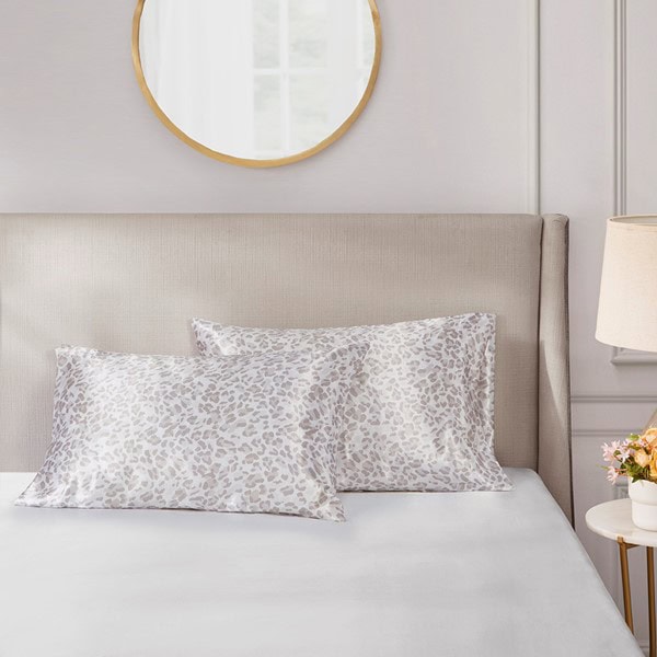 Madison Park Essentials Satin Luxury 2 PC Pillowcases in Taupe Leopard, Standard MPE21-997