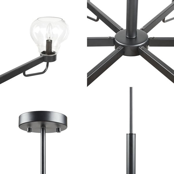510 Design Devon 6-Light Chandelier with Bowl Shaped Glass Shades in Black, One Size 5DS150-0044 - Image 3