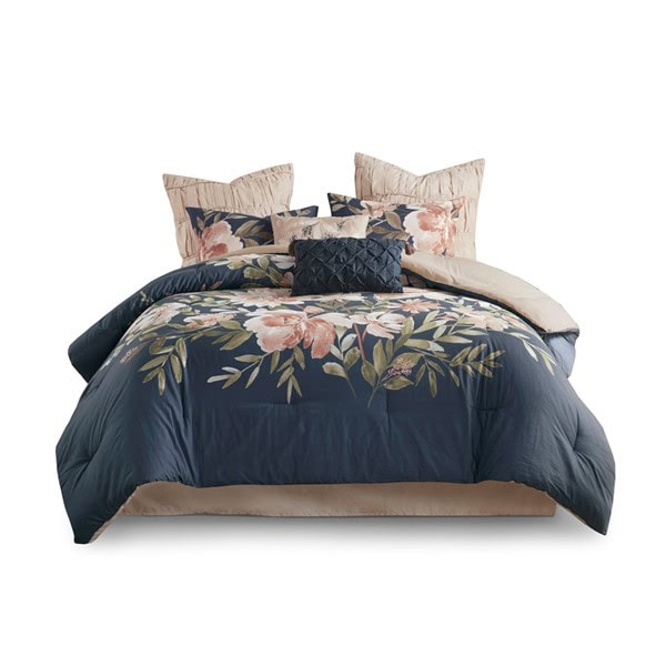 Madison Park Camillia 8 Piece Cotton Comforter Set in Navy, Queen MP10-7295 - Image 4