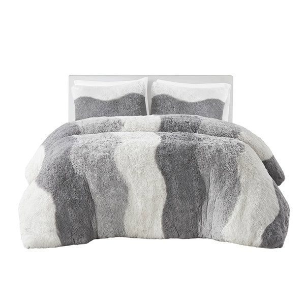 Intelligent Design Cassie Ombre Shaggy Faux Fur Comforter Set in Grey, Twin/Twin XL ID10-2291 - Image 4