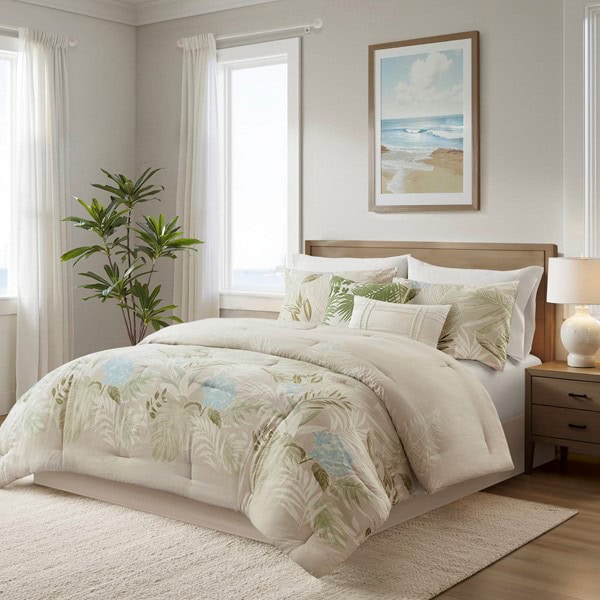 Harbor House Blue Kiawah Island 6 Piece Oversized Cotton Comforter Set with Throw Pillow in Taupe, Queen HH10-1982 - Image 2