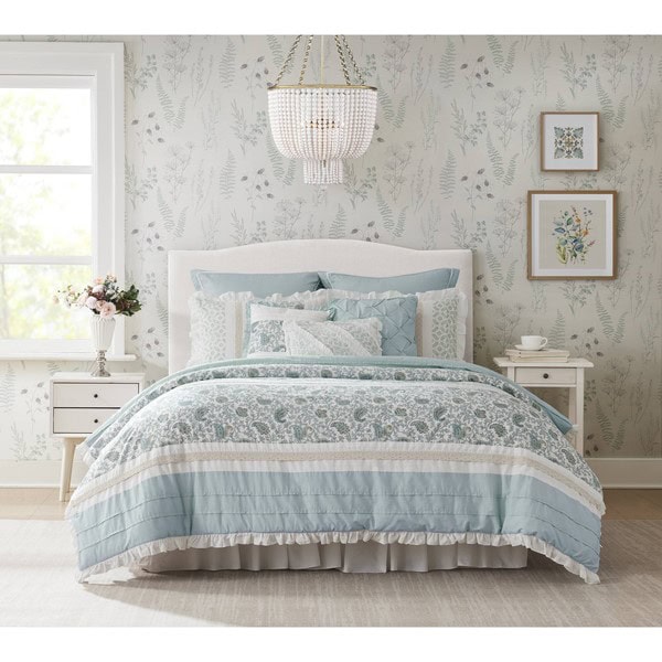 Madison Park Dawn 9 Piece Cotton Percale Comforter Set in Aqua, King MP10-387