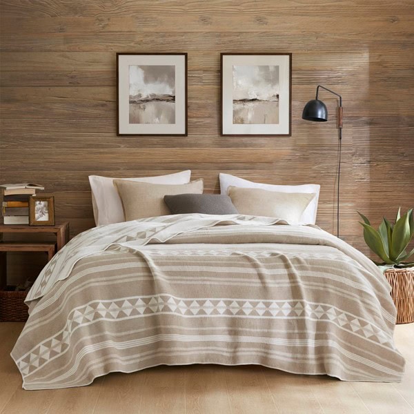 Woolrich Alberta Cotton Blend Blanket in Ivory Stripe, Full/Queen WR51-3920